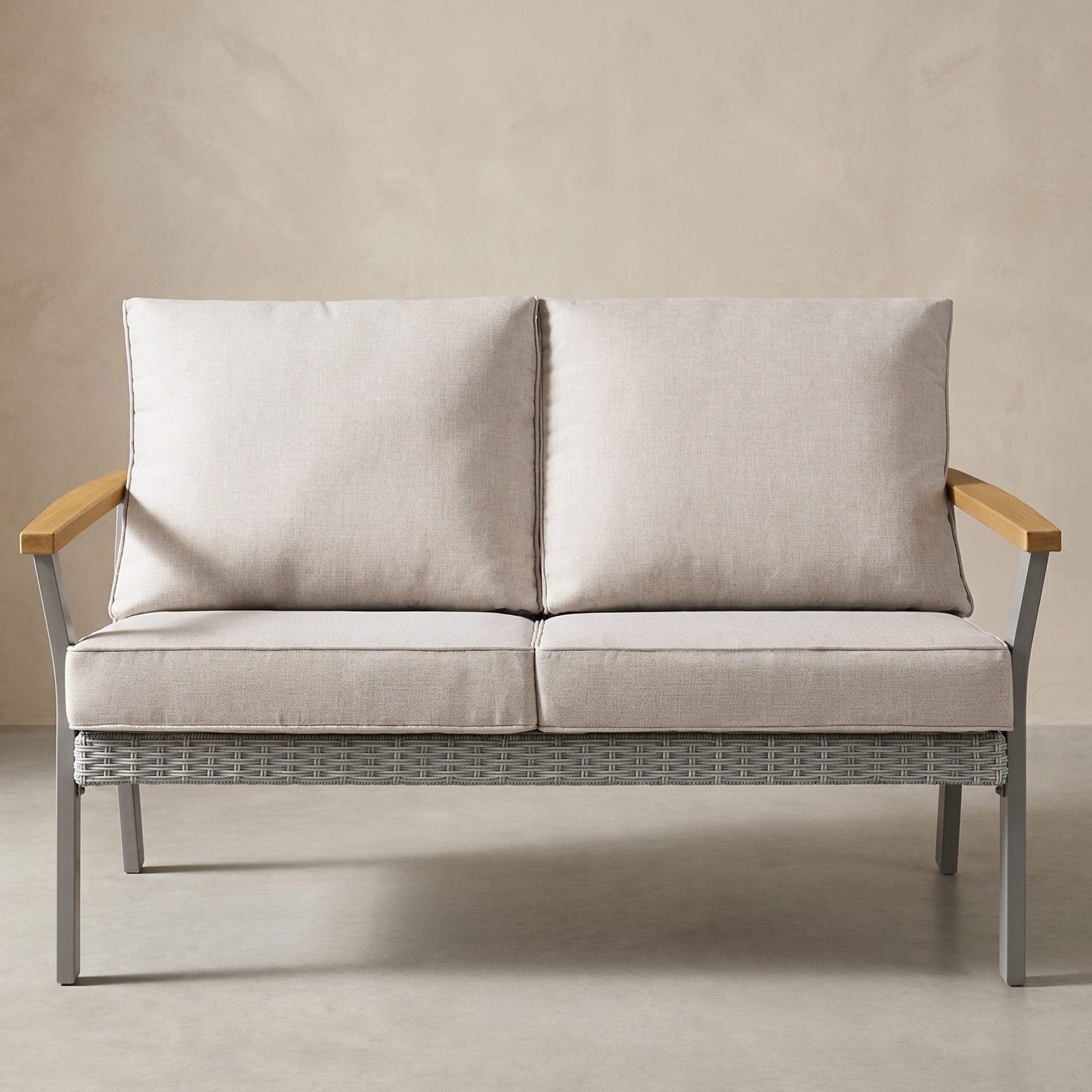 Nordic Hygge 2-Seat Modern Minimalist Patio Sofa with Weather-Resistant Cushions – Powder-Coated Rust-Proof Frame – Gray