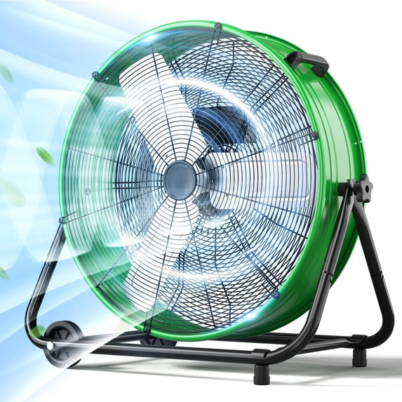 Nordic Hygge 24 in. High-Velocity 3-Speed Industrial Drum Fan with Wheels and Adjustable Tilt in Green