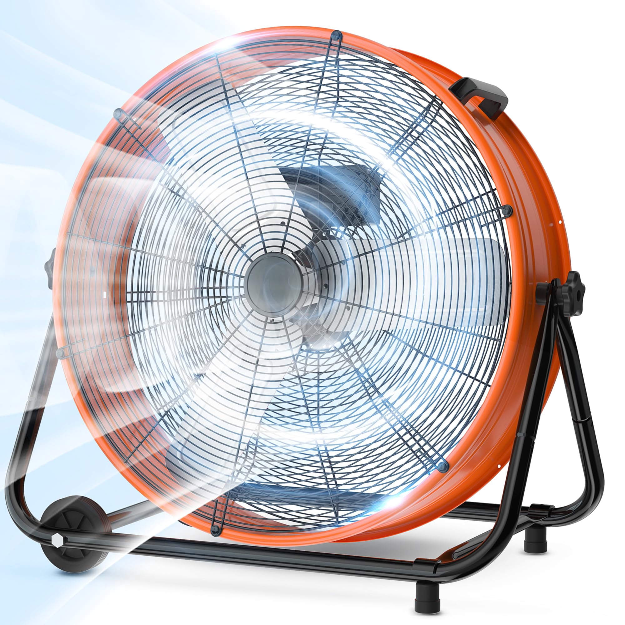 Nordic Hygge 24 in. High-Velocity 3-Speed Industrial Drum Fan with Wheels and Adjustable Tilt in Orange