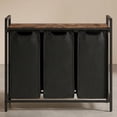 thumbnail image 1 of Nordic Hygge 3-Bag Laundry Sorter with Storage Shelf, Ink Black & Rustic Brown, 1 of 6