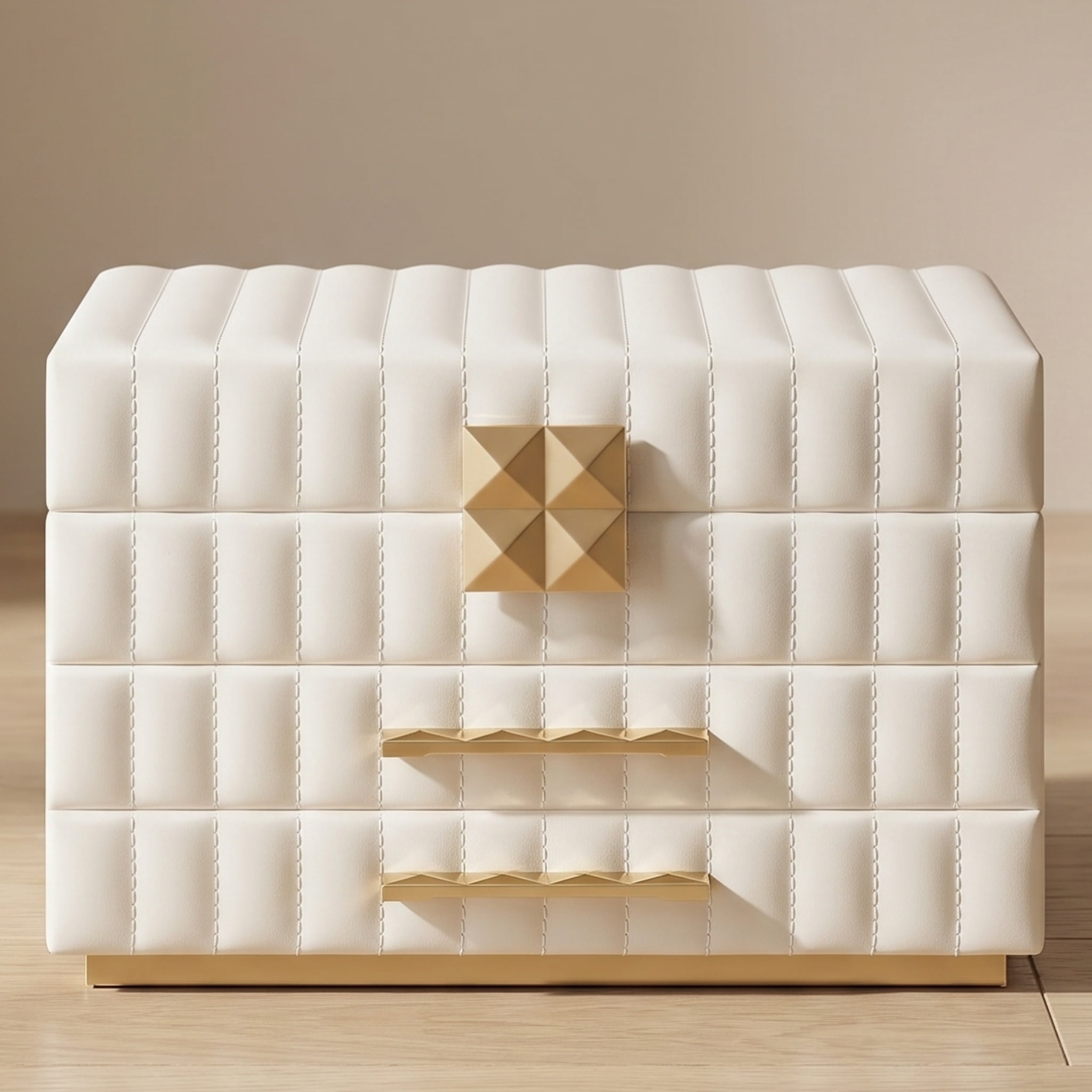 Nordic Hygge 3-Tier Jewelry Box with Mirror, Faux Leather Jewelry Organizer with 2 Drawers and Floating Effect Design, 8.5 x 9.4 x 6.2 Inches, Cloud White