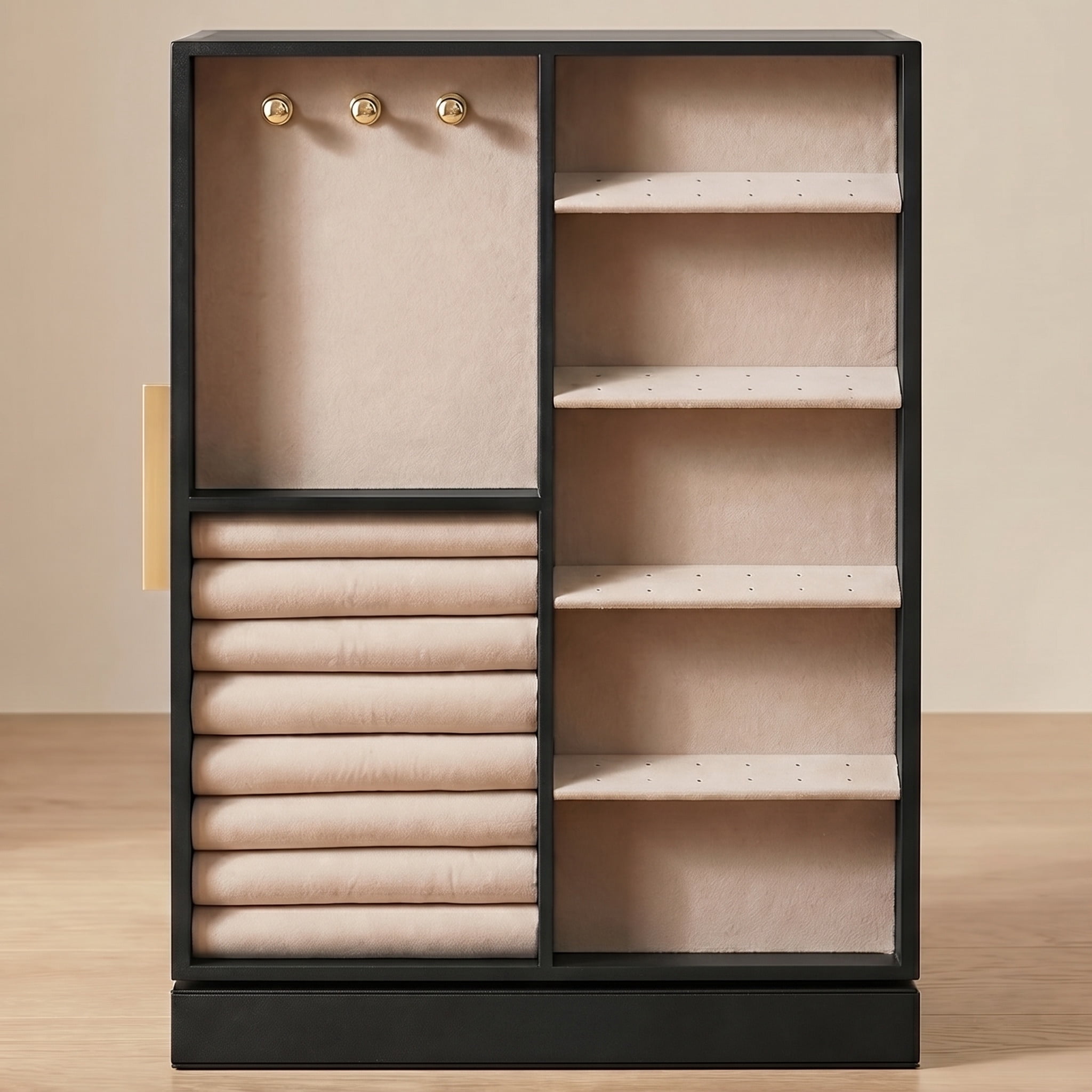 Nordic Hygge 360° Rotating 5-Drawer Jewelry Box with Glass Window, Graphite Black