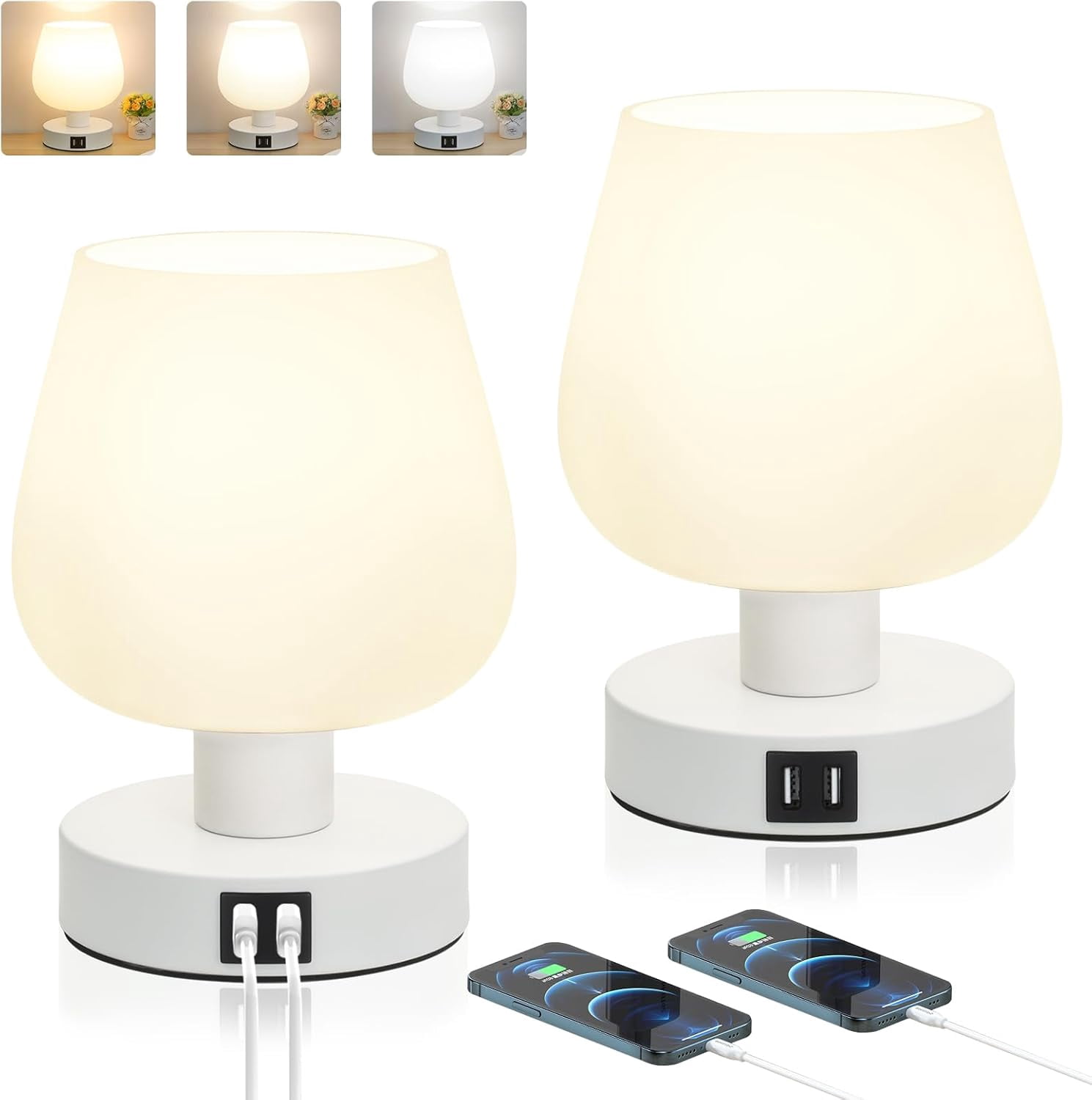 Nordic Hygge Touch Control Bedside Table Lamp, 2 Pack