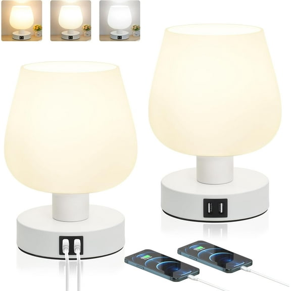 Nordic Hygge Touch Control Bedside Table Lamp, 2 Pack