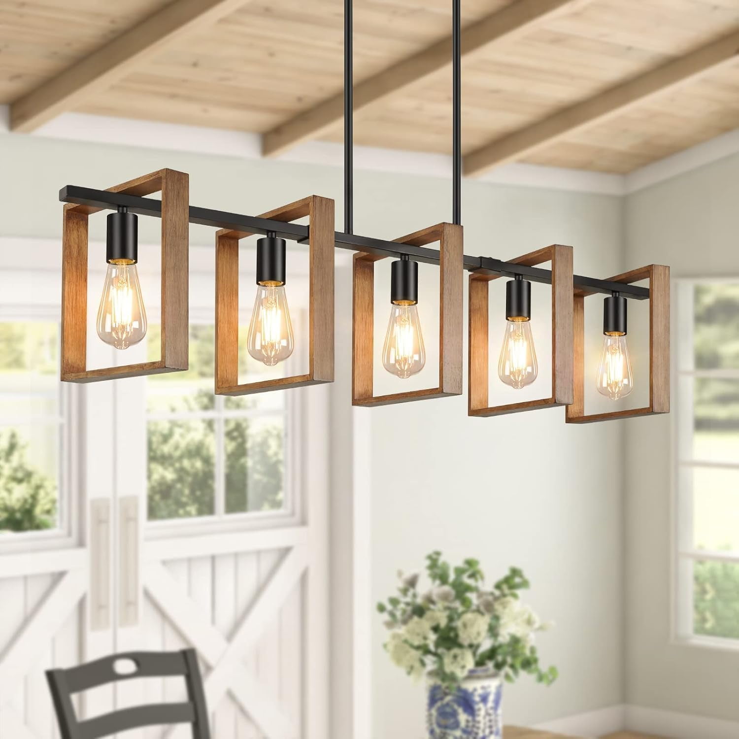 Nordic Hygge 53 Farmhouse Kitchen Island Lighting, Rustic Wood