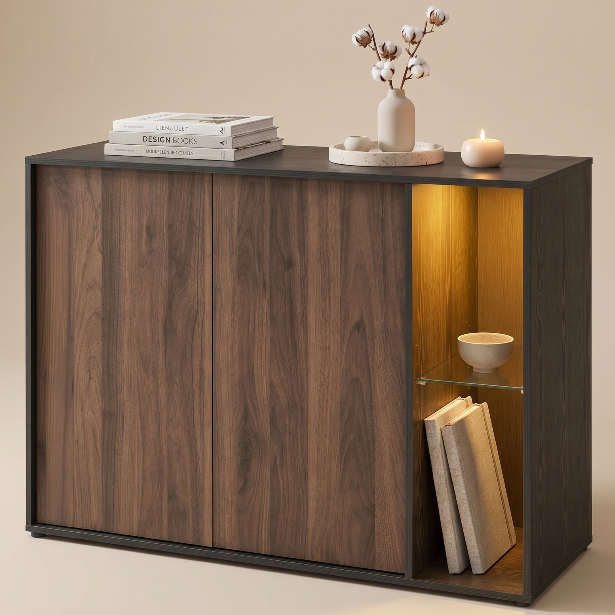 Nordic Hygge 9-Cube Bookshelf, Open Compartment Storage Organizer and Modern Bookcase, Rustic Brown