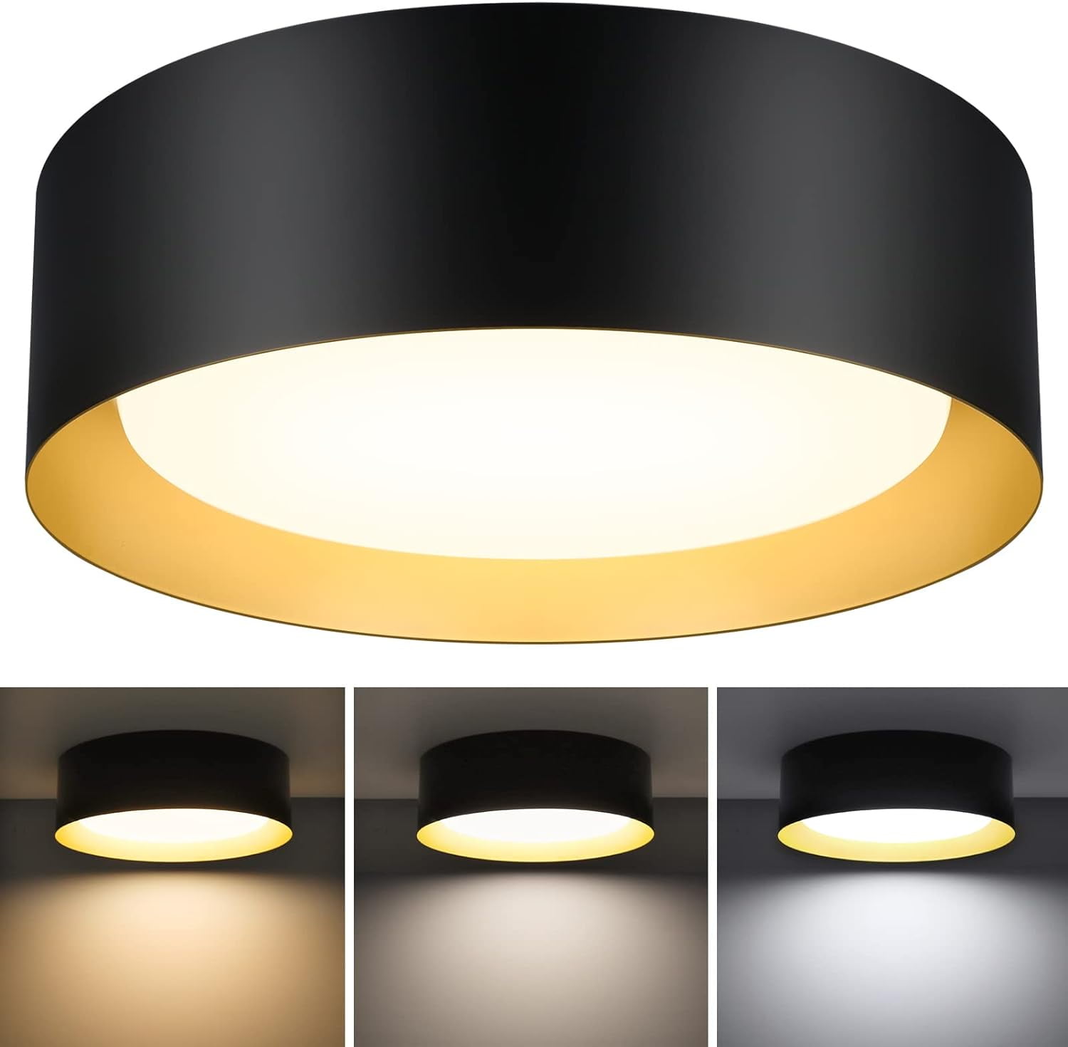 Black and Gold 13in LED Flush Mount Ceiling Light