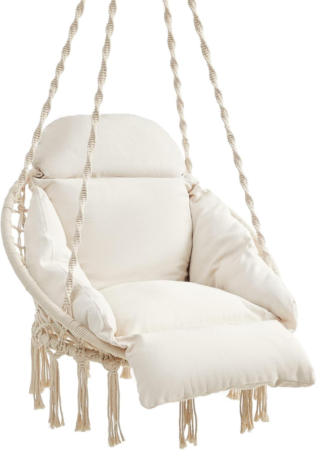 Nordic Hygge Hammock Chair with Large Thick Cushion, Beige
