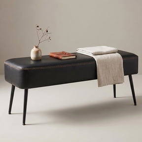 Nordic Hygge Mid-Century Modern Entryway Bench, Black