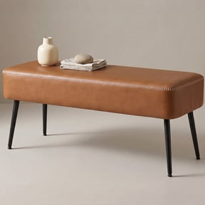 Nordic Hygge Mid-Century Modern Entryway Bench, Caramel Brown