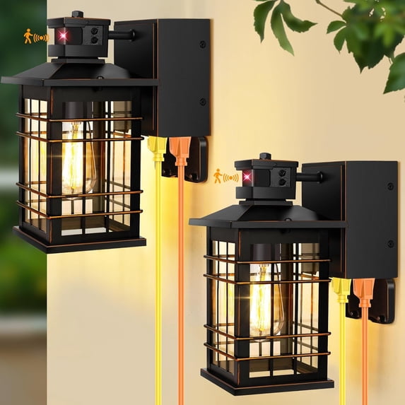 Nordic Hygge Motion Sensor Porch Light with GFCI Outlets, Oil-rubbed Bronze, 2 Pack