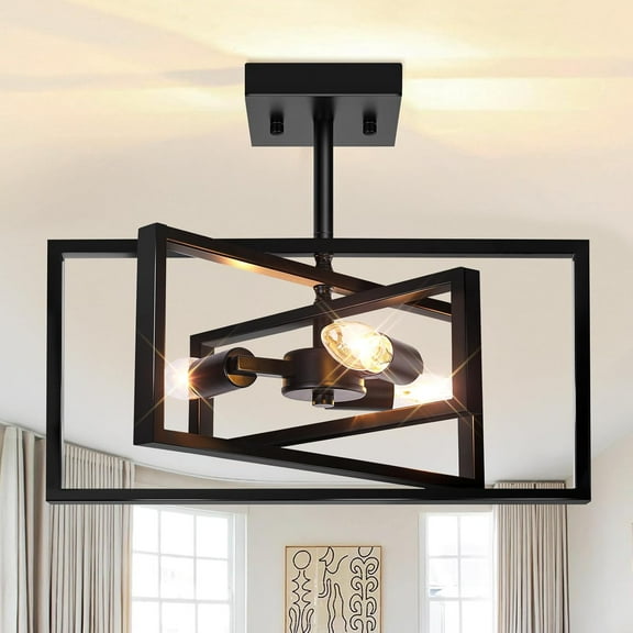 Nordic Hygge 3-Light Farmhouse Semi Flush Mount Ceiling Light Fixture