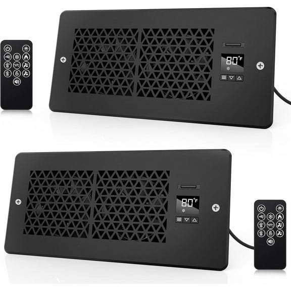 Nordic Hygge Register Booster Fan for 4" x 10" Register Holes with Remote Control and Thermostat, Black, 2 Pack