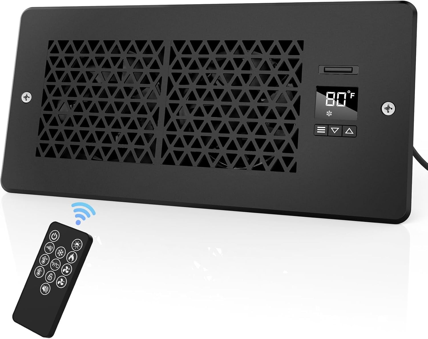 Nordic Hygge Register Booster Fan for 4" x 10" Register Holes with Remote Control and Thermostat, Black