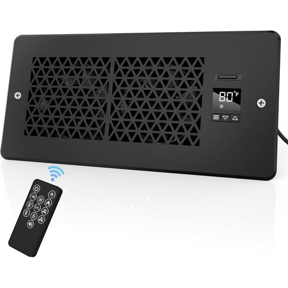 Nordic Hygge Register Booster Fan for 4" x 10" Register Holes with Remote Control and Thermostat, Black
