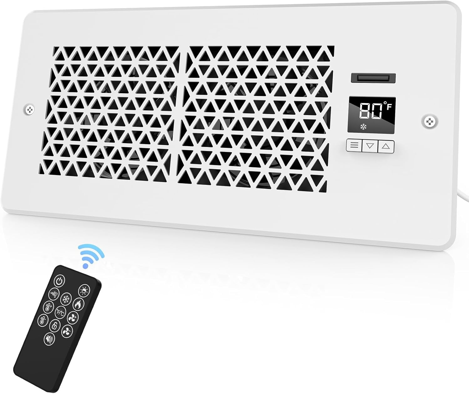 Nordic Hygge Register Booster Fan for 4" x 10" Register Holes with Remote Control and Thermostat, White