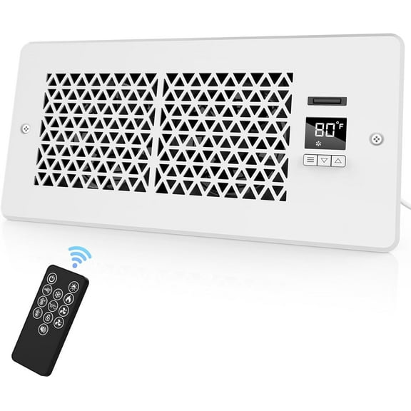 Nordic Hygge Register Booster Fan for 4" x 10" Register Holes with Remote Control and Thermostat, White