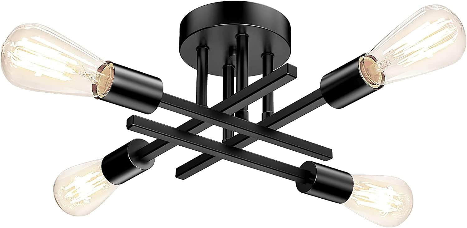 Matte Black Modern 4-Light Semi Flush Mount Ceiling Fixture