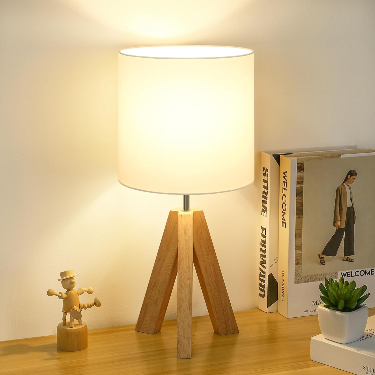 Nordic Hygge Small Beside Table Lamp, Wood Tripod Table Lamp