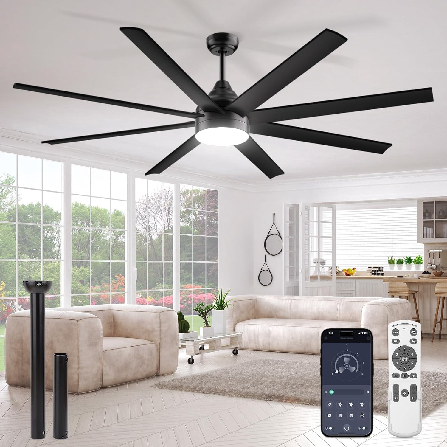 Nordic Hygge 72 Inch Large Ceiling Fans with Lights and Remote