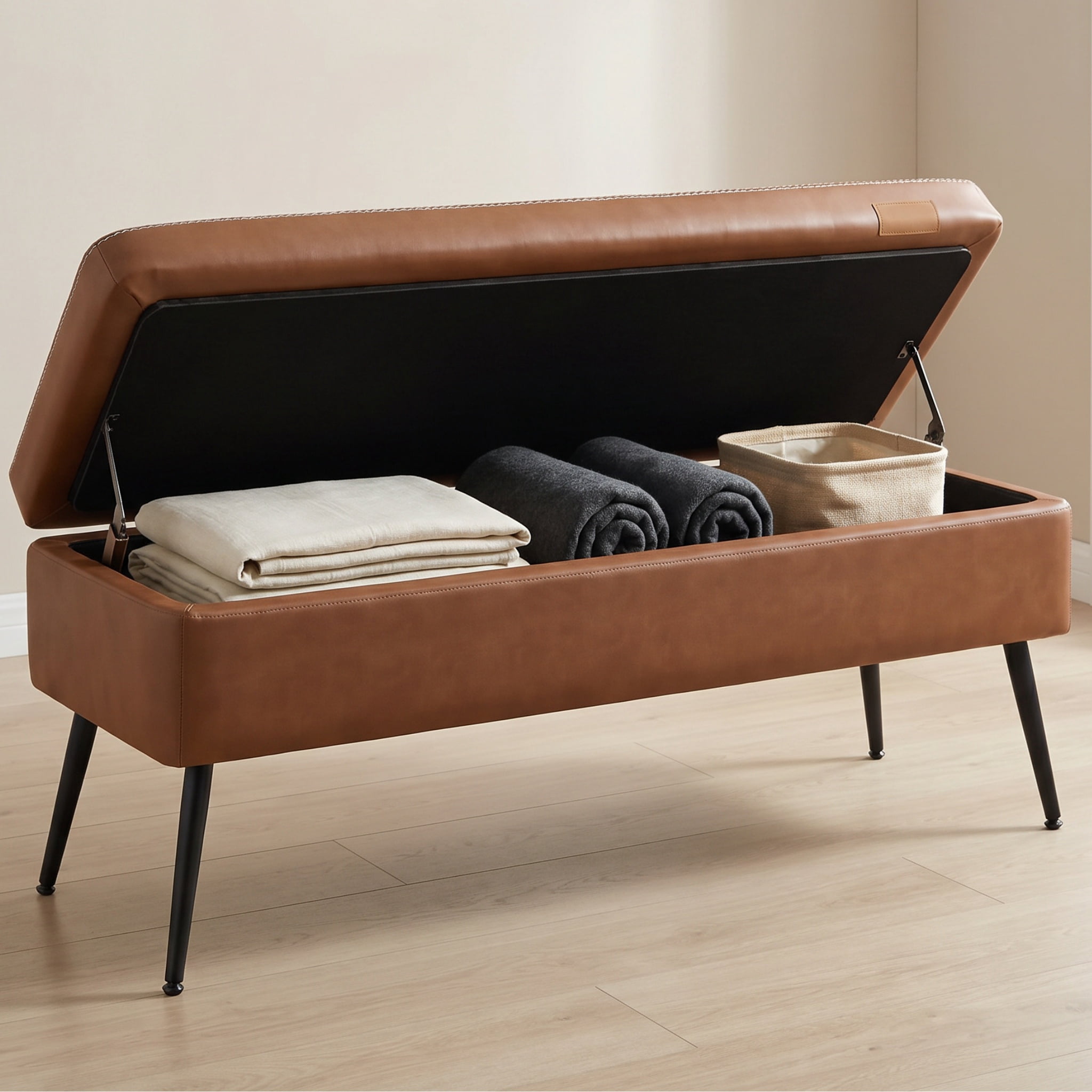 Nordic Hygge Storage Ottoman Bench, Forest Green