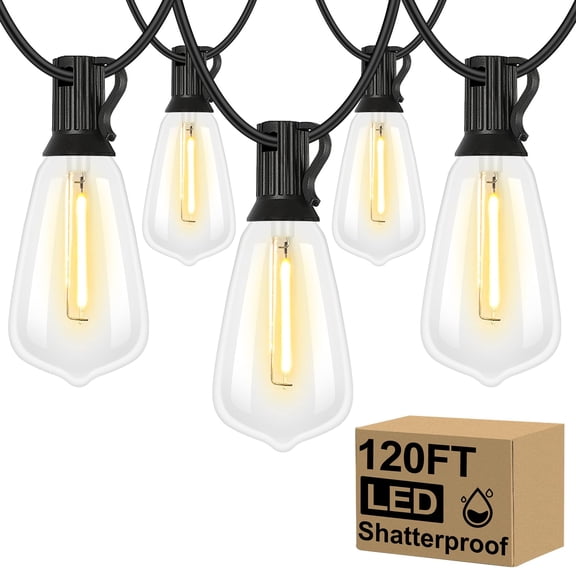 Nordic Hygge 120 FT Waterproof Outdoor 2700K Bright LED Patio String Lights with 62 ST38 Shatterproof Edison Bulbs, Plig-in