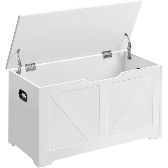Nordic Hygge White Farmhouse Storage Chest with 2 Safety Hinges