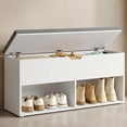 thumbnail image 1 of Nordic Hygge White Shoe Storage Bench with Gray Padded Seat and Hidden Compartment, 1 of 8