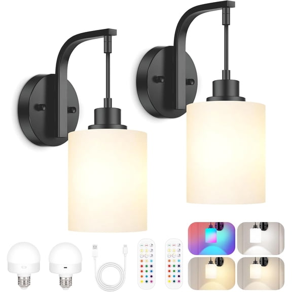 Nordic Hygge Wireless Rechargeable Wall Sconce, Black, 2 Pack