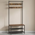 thumbnail image 1 of Nordic Hygge3-in-1 Industrial Hall Tree with Shoe Storage Bench, Rustic Walnut & Black, 1 of 7