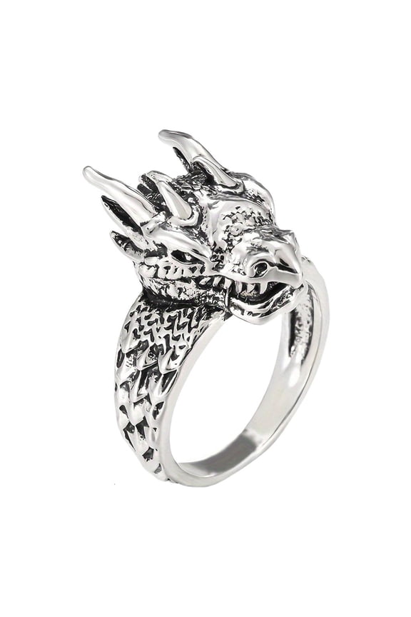 Nordic Inspired Dragon Head Rings For Men Sturdy Stainless Steel Rings