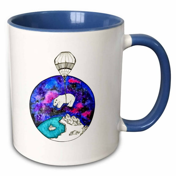 3drose, Nordic Inspired Sci-fi Polar Bear Illustration, 11oz Two-tone Blue Mug
