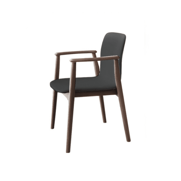 Nordic Italian Designer Solid Wood Arm Dining Chair, Black Walnut Finish/Black Microfiber Leather