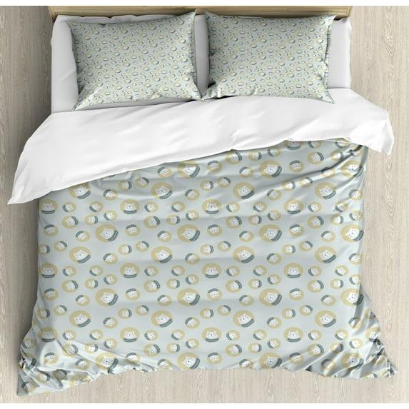 Nordic King Size Duvet Cover Set, Scandinavian Kids Pattern with Polar Bears Finnish Design, Decorative 3 Piece Bedding Set with 2 Pillow Shams, Pale Grey Charcoal Grey Sand Brown, by Ambesonne