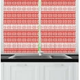 thumbnail image 1 of Nordic Kitchen Curtains, Norwegian Swedish Traditional Motifs Stitch Needlework Pattern Vintage Image, Window Drapes 2 Panel Set for Kitchen Cafe Decor, 55" x 36", Vermilion White, 1 of 1