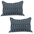 thumbnail image 1 of Nordic Knitted Quilt Pillowcover Set of 2, Snowman Pattern Geometric Angled Lines Chevron Zigzag Knitting Design, Standard Queen Pillow Sham Bedroom, 30" x 20", Turquoise Dark Blue, by Ambesonne, 1 of 1