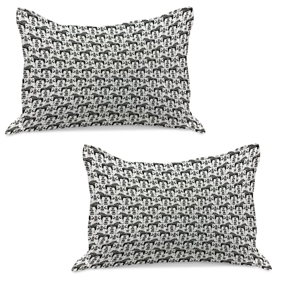 Nordic Knitted Quilt Pillowcover Set of 2, Swedish Folk Art with Dalecarlian Horse Silhouettes and Ornate Flower Motifs, Standard Queen Pillow Sham Bedroom, 30" x 20", Black and White, by Ambesonne