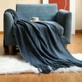 thumbnail image 1 of Nordic Knitted Throw Blankets with Tassels Khaki Cream Grey Vintage Blankets Luxury Bed Sofa Couch Oversized Bedspread Cover (CL navy,130x230cm), 1 of 7