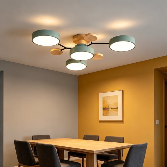 Nordic LED Ceiling Light Fixture, 4 Light Modern Flush Mount Ceiling Lamp with Wood Accents, Semi Flush Mount Lighting for Living Room Bedroom Kitchen