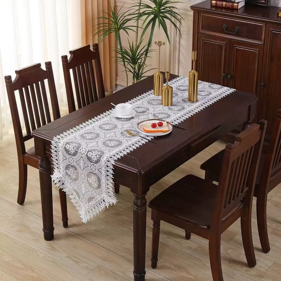 Nordic Lace Table Runner, 17.7x70.9inch Hollow Embroidered Decorative Table Runner for Dining Table, Coffee Table and Home Decor