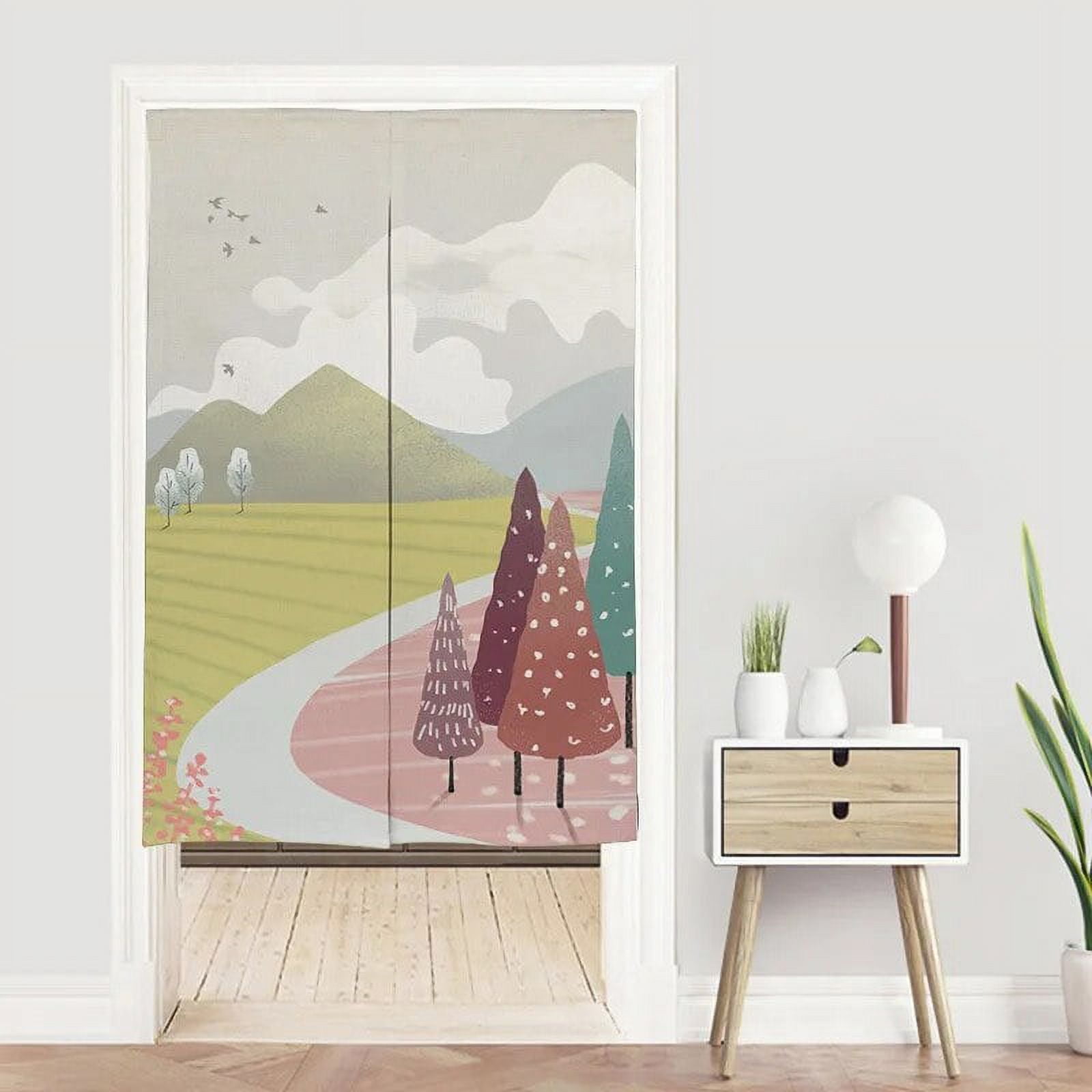 Nordic Landscape Painted Doorway Curtains for Kitchen Cafe Decor Short