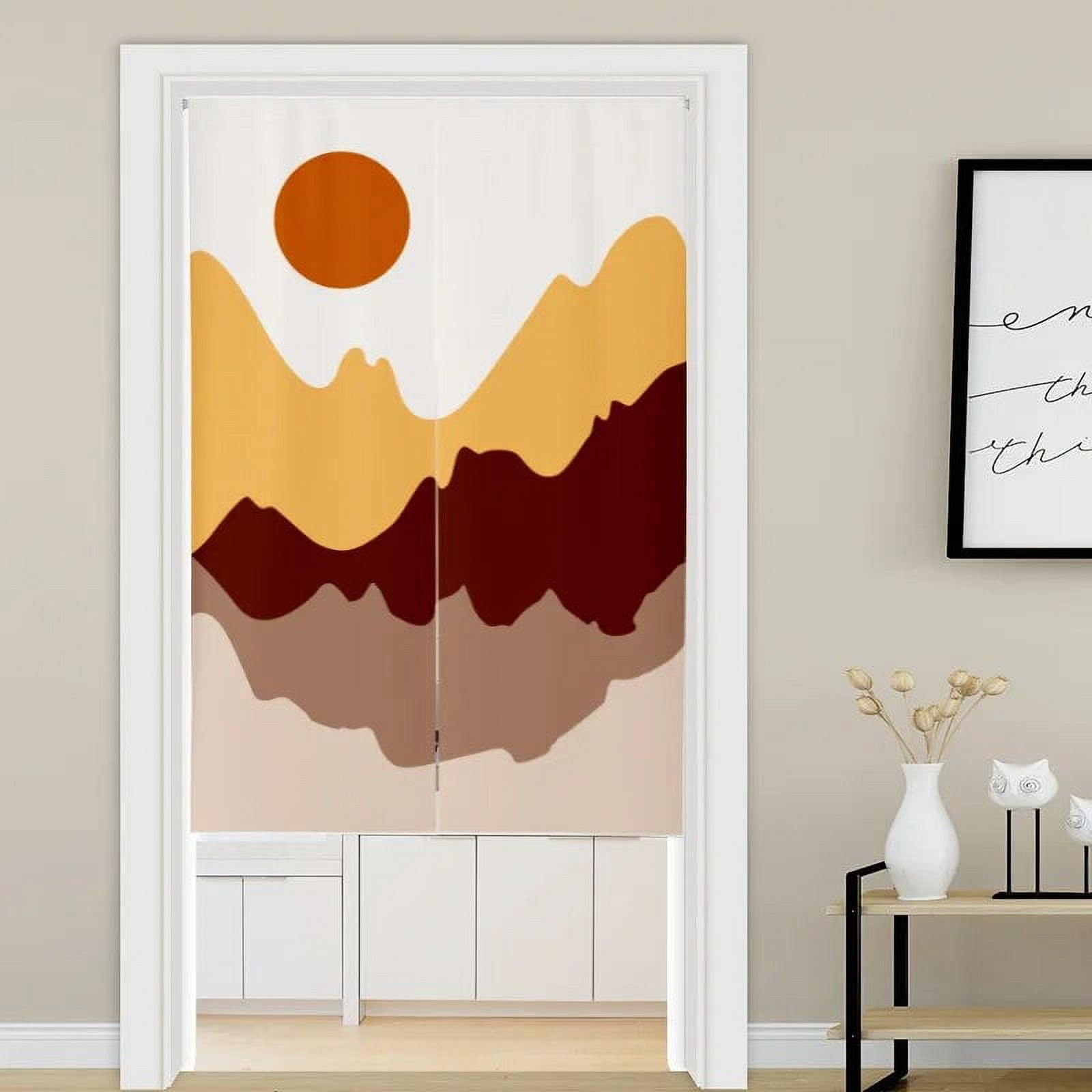 Nordic Landscape Painted Doorway Curtains for Kitchen Cafe Decor Short