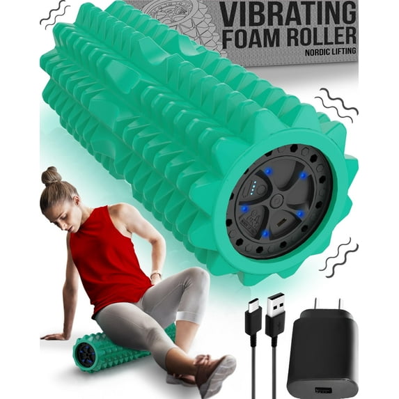 Nordic Lifting 5-Speed Vibrating Green EVA Foam Deep Tissue Massage Roller for Muscle Recovery