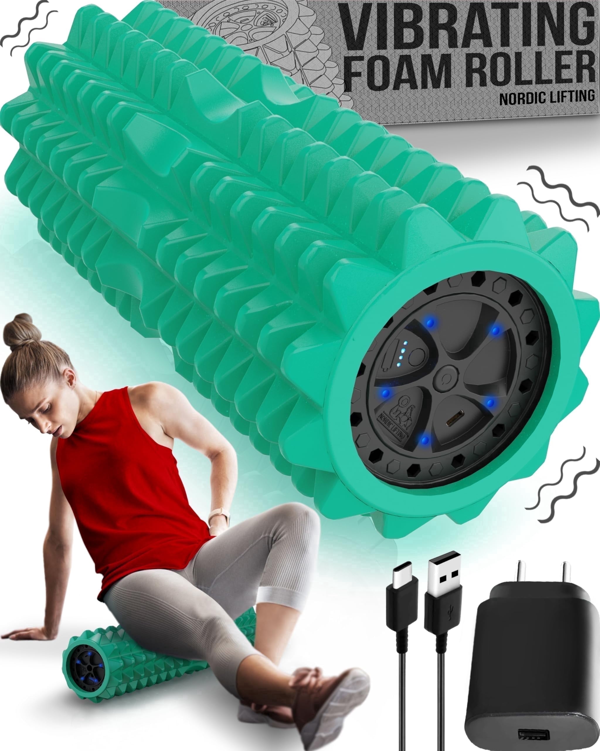 Nordic Lifting 5-Speed Vibrating Green EVA Foam Deep Tissue Massage Roller for Muscle Recovery Nordic Lifting 5-Speed Vibrating Green EVA Foam Deep Tissue Massage Roller for Muscle Recovery