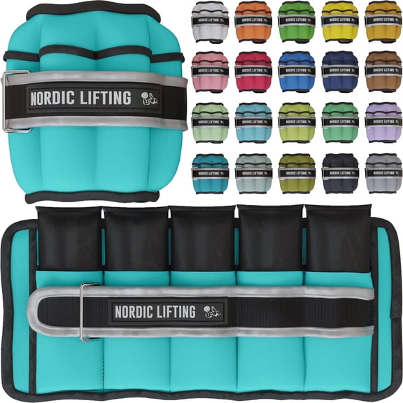 Nordic Lifting Adjustable Ankle Weights for Women and Men 2 4 6 8 10 Lbs, 1 Pair - Turquoise Blue