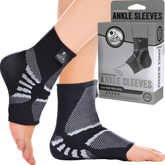 Nordic Lifting Ankle Brace Compression Sleeves For Tendonitis Recovery and Prevention - 1 Pair, Large