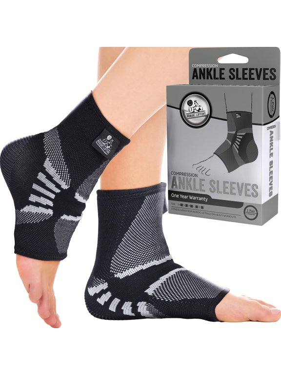 Ankle Compression Sleeves (1 Pair) - Support for Injury Recovery & Prevention - (Grey, Medium)