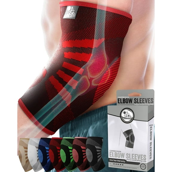 Nordic Lifting Elbow Brace for Men & Women 1 Pair, Red, Extra Large