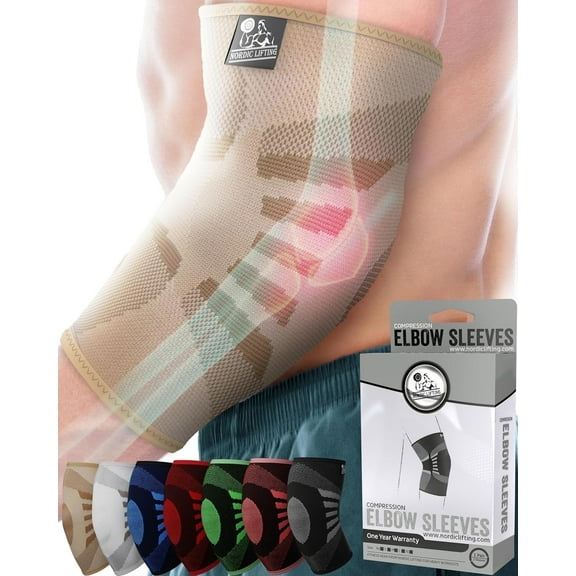 Nordic Lifting Elbow Brace, Elbow Compression Sleeve for Men and Women,Beige, Small