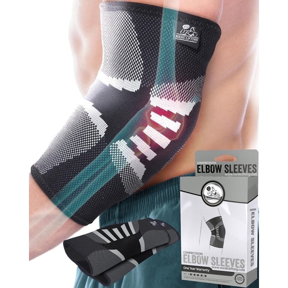 Nordic Lifting Elbow Compression Sleeves (1 Pair) - Elbow Brace for Tendonitis, Tennis & Golfers Elbow - Weightlifting Support for Men & Women - Pain Relief & Joint Recovery - Grey, S